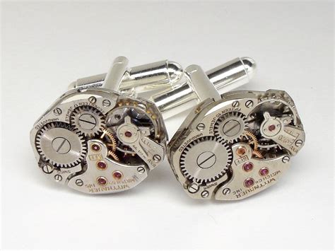 Steampunk Cufflinks Wittnauer watch movements wedding anniversary Groom formal silver cuff links ...