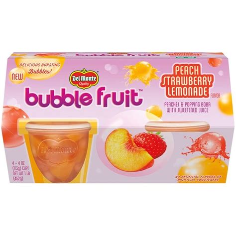 Del Monte Fruit Cups, Peach Strawberry Lemonade, Bubble Fruit, Sleeve ...