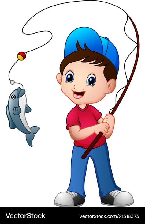 Cute cartoon boy fishing Royalty Free Vector Image