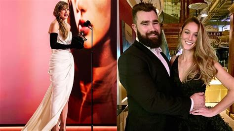 Jason Kelce's wife Kylie Kelce reacts to Taylor Swift's brand new album announcement at the Grammys