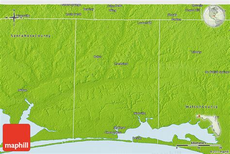 Physical 3D Map Of Okaloosa County | Maps Of Florida