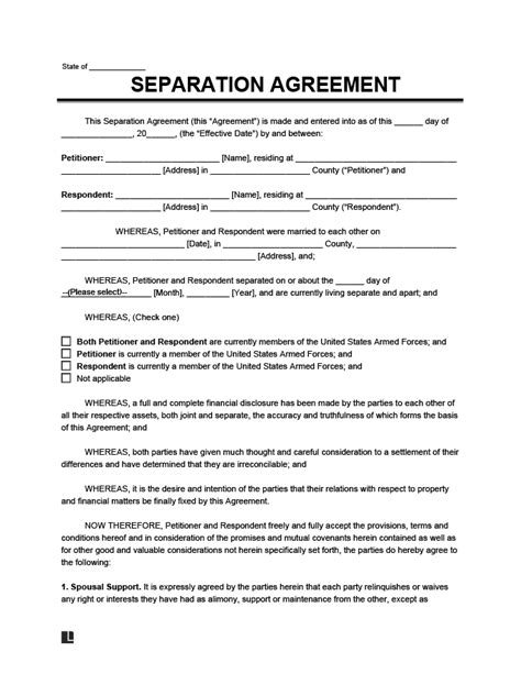 Free Separation Agreement Template | PDF & Word