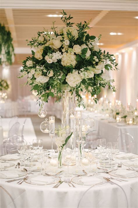 Modern Garden-Style Green & White Wedding Centerpiece | White wedding centerpieces, Elegant ...