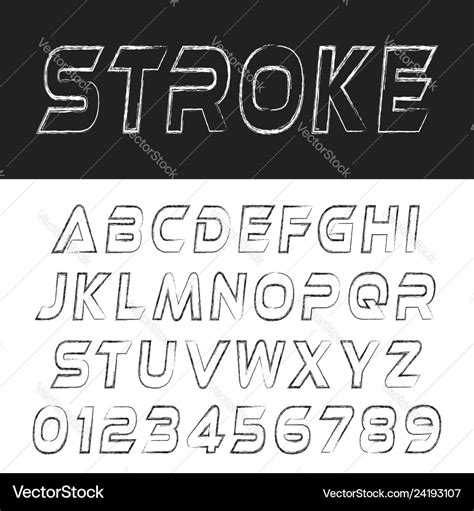 Stroke font alphabet template letters and numbers Vector Image