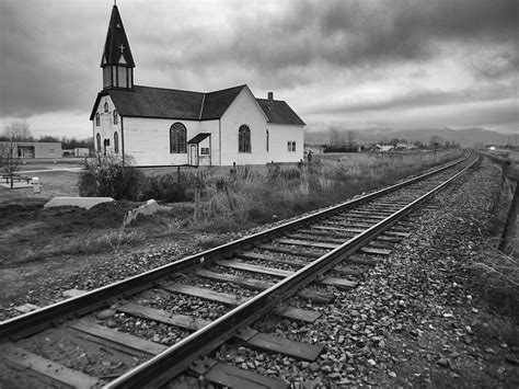 Free Images : black and white, track, vehicle, train station, church, bw, 2015365, rail ...