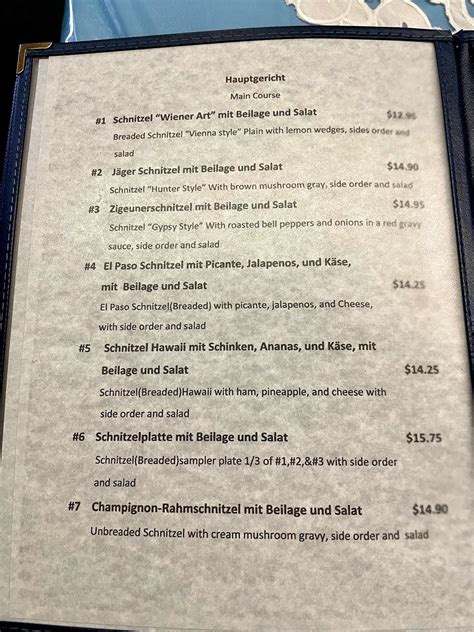 Menu at Little Bavarian Restaurant, El Paso