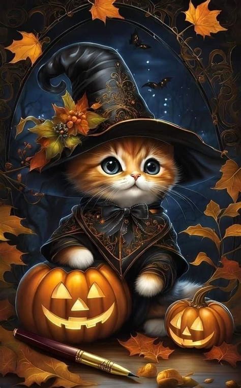 Cute Cat Halloween Pumpkin Print, Wallpaper 4K, Digital Download, Fall Decor, Spooky Wall Art ...