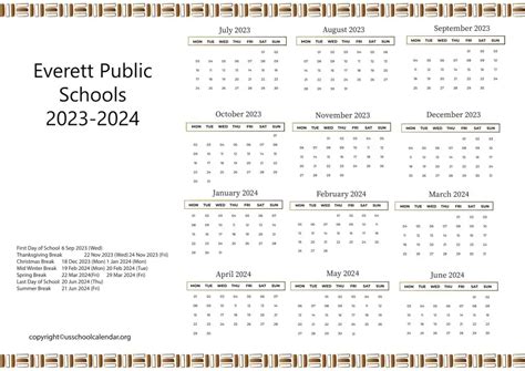 Everett Public Schools Calendar with Holidays 2023-2024