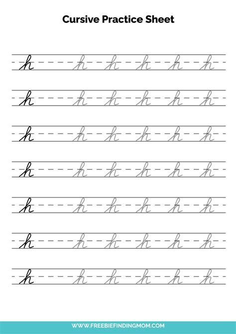 Free Printable Cursive Alphabet Practice Sheets: Lowercase H