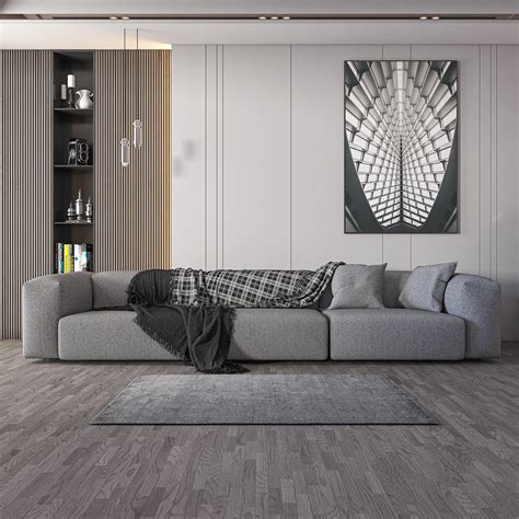 Grey 3-Seat Modern Sofa 3D Model