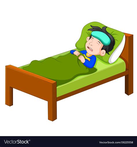 Sick kid lying in bed Royalty Free Vector Image