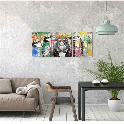 Frameless 3 Piece Graffiti Monkey Wall Art Cool Smoking Monkey Canvas ...