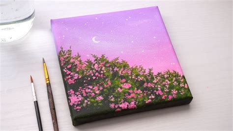 Aesthetic flower sky scenery | Canvas Acrylic Painting for Beginners ...