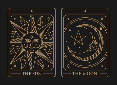 tarot deck card set Illustration. the sun, the moon and the star golden ...