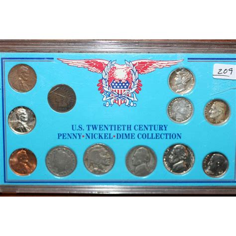 US Twentieth Century Penny, Nickel, Dime Collection in Case