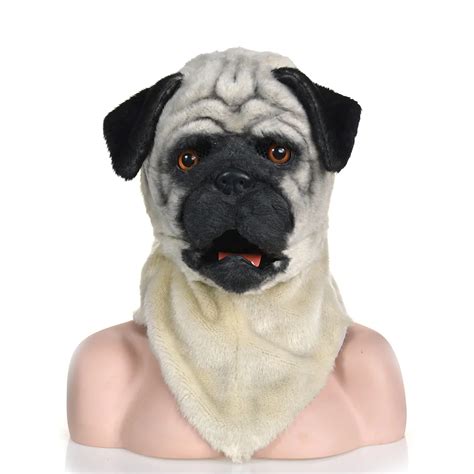 Halloween Masquerade Costume Lovely Pug dog Face Mask Realistic Animal Head Mask-in Party Masks ...