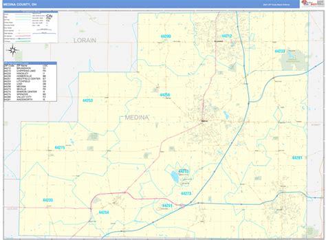 Medina County, OH Zip Code Wall Map Basic Style by MarketMAPS