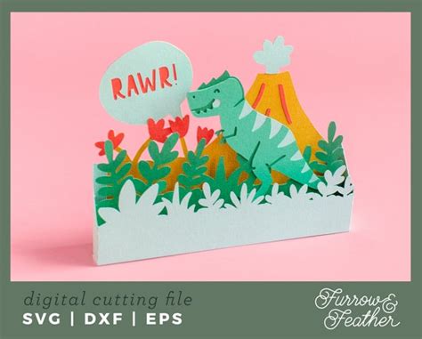 Dinosaur Pop Up Birthday Card Template 3D Papercut SVG Card | Etsy