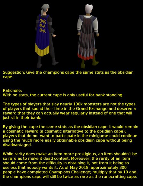 [Suggestion] Give the Champions Cape the Same Stats as the Obsidian Cape : r/2007scape