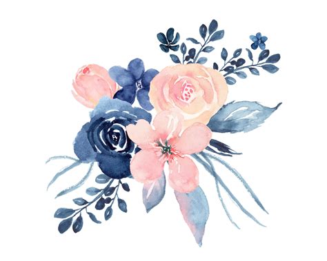 Blush & Navy Flowers, Nine Designs, Floral Topper, Border and Templates, Blue and Pink Flowers ...