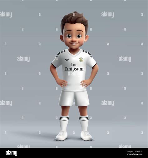 3d cartoon cute young soccer player in Real Madrid football uniform. Football team jersey Stock ...