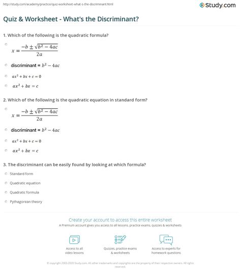 Practice Worksheet Quadratic Formula Find The Discriminant - Quadraticworksheet.com