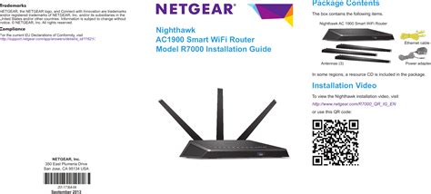 Netgear R7000 Quick Start Guide Nighthawk AC1900 Smart WiFi Router R700 Installation