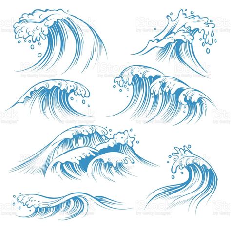 Hand drawn ocean waves. Sketch sea waves tide splash. Hand drawn... | Waves sketch, Ocean wave ...