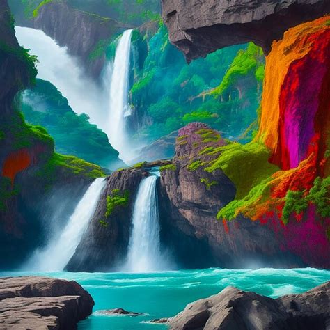 Premium AI Image | Beautiful waterfall nature scenery of colorful deep ...