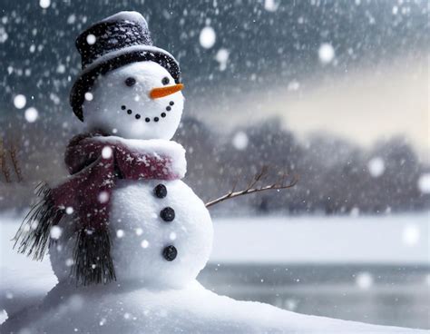 Premium AI Image | Winter Wonderland Snowman's Serene View in Snowy ...