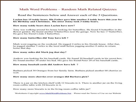 3rd Grade Math Worksheet Word Problems Worksheet : Resume Examples