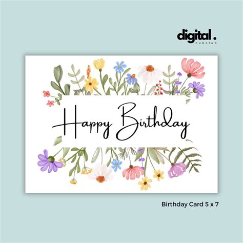 Printable Birthday Card With Flowers Floral Birthday Card - Etsy