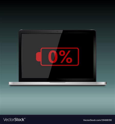 Laptop with low battery sign on display Royalty Free Vector