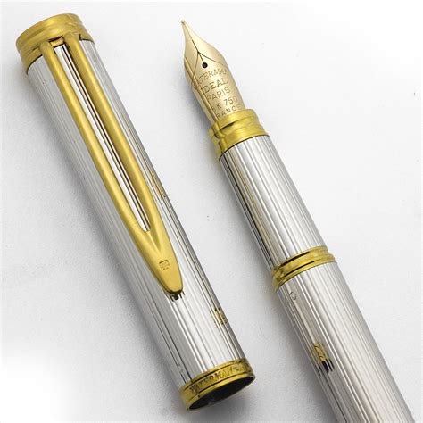 Waterman Gentleman Fountain Pen - "Sterling Fluted", Fine 18k Nib (Near Mint in Box, Works Well ...