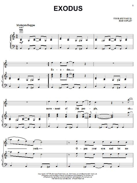 Exodus by Bob Marley Sheet Music for Piano, Vocal & Guitar Chords (Right-Hand Melody) at Sheet ...