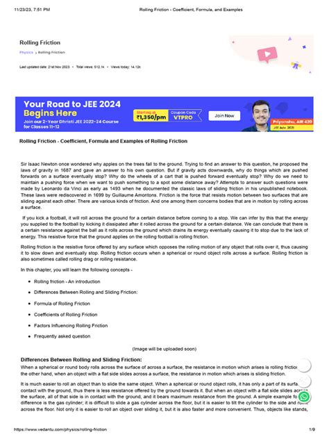 Rolling Friction - Coefficient, Formula, and Examples | PDF | Friction | Mechanical Engineering