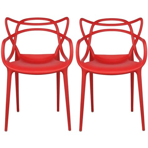 2xhome Set of 2 Red Stackable Contemporary Modern Designer Plastic Chairs With Arms Open Back ...