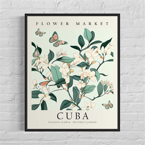 Cuba Flower Market Art Print, Cuba Flower, Butterfly Jasmine Wall Art, Botanical Pastel Artwork ...