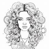 Charming GirlS Face Adult Coloring Page  sketch template