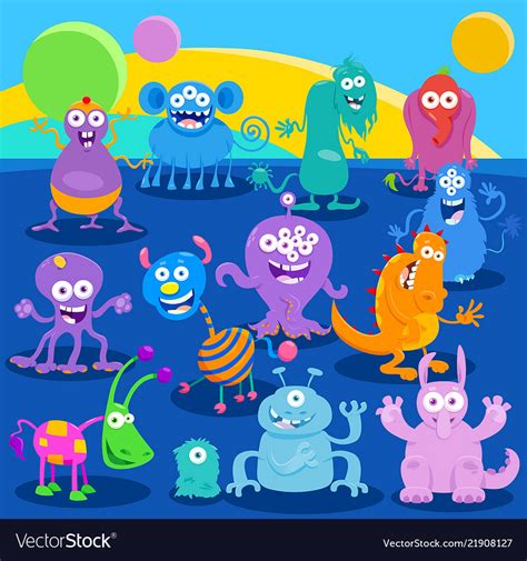 Cartoon fantasy monster or alien characters Vector Image