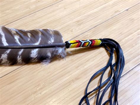 Beaded Smudge Feather - Turkey Feather - Beadwork - Native American - Buckskin Fringe