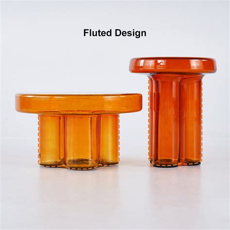 Modern Glass Coffee Table Set 2-Piece Cloud-Shaped in Orange - Living Room Furniture - Homary US