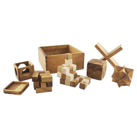 UNICEF Market | Handmade Set of Five Wooden Puzzles from Thailand - Five Puzzles