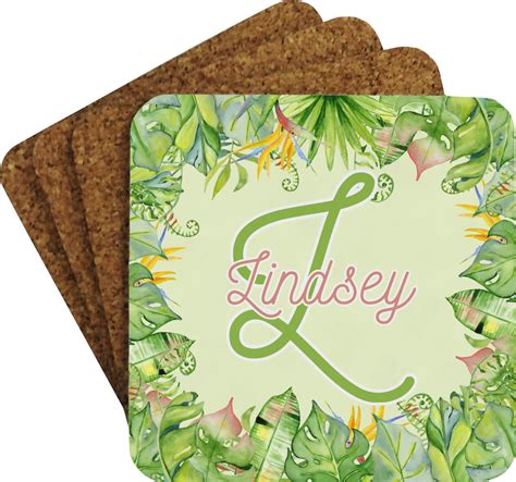 Tropical Leaves Border Coaster Set (Personalized) - YouCustomizeIt