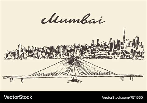 Mumbai skyline drawn sketch Royalty Free Vector Image