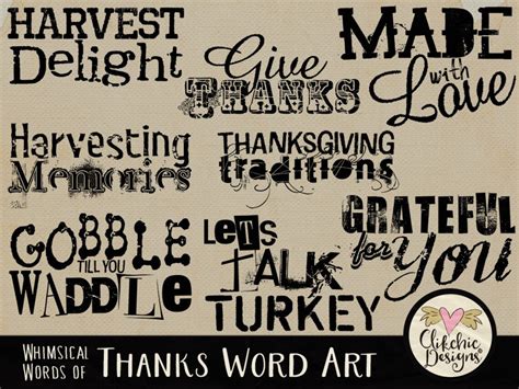 Thanksgiving Word Art Clipart, Digital Scrapbook Word Art Clip Art & Thanksgiving Typography ...