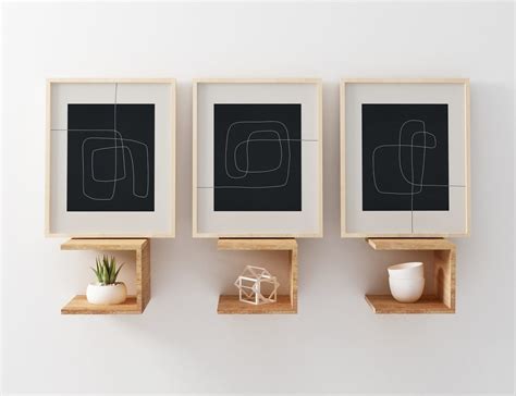 Black and White Abstract Line Art Print Set of 3, Printable Art, 3 Piece Wall Art, Minimalist ...