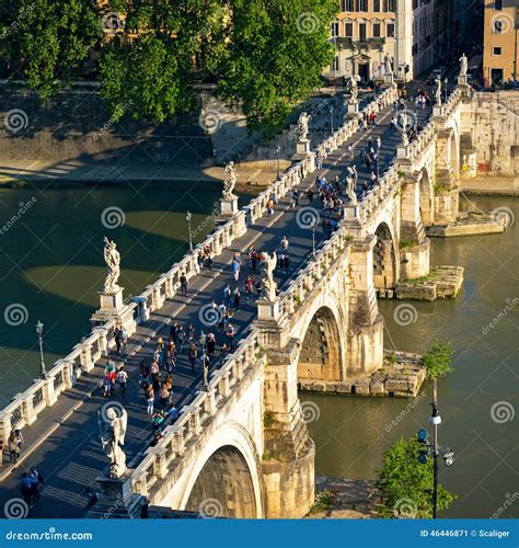 Ponte Sant`Angelo (Bridge Of Angels) At Sunset, Rome Editorial Photo ...