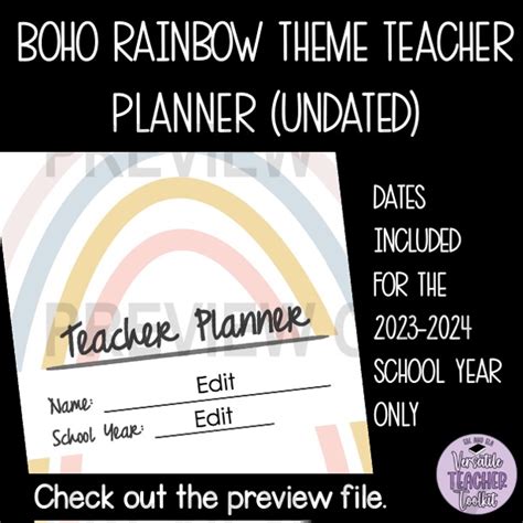 Boho Rainbow Theme Teacher Planner 2