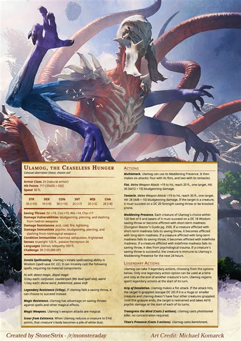 DnD 5e Homebrew | Dnd monsters, Dungeons and dragons game, Legendary ...